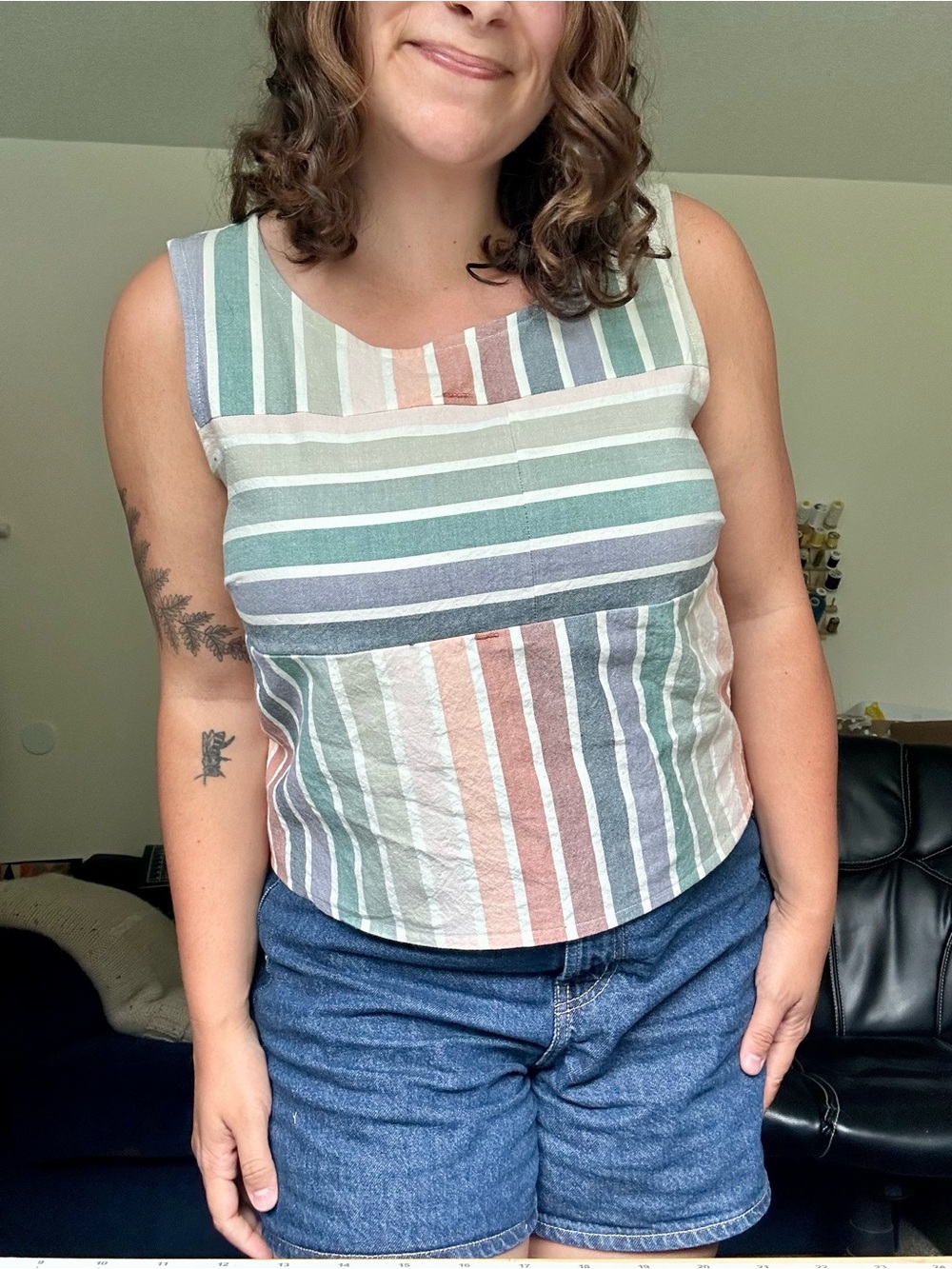 Striped Sleeveless Cotton Tank Top - Multi - Picture 3 of 3